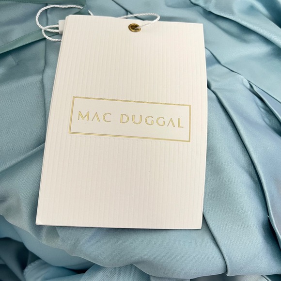 Mac Duggal  Blue Long Sleeve One Shoulder Satin High Low A-line Gown Size‎ 6 NEW - Picture 7 of 10